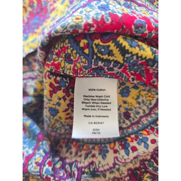 Talbots Woman 20W Boho Paisley Medallion Print Cotton Button Down Blouse Artsy - Picture 8 of 8